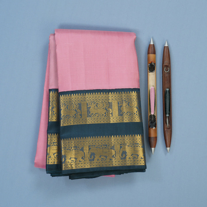 Hayagrivas Handloom Baby Pink Kanjivaram Silk Saree with Grey Border KBE2281B1-2