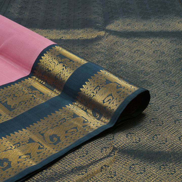 Hayagrivas Handloom Baby Pink Kanjivaram Silk Saree with Grey Border KBE2281B1-2