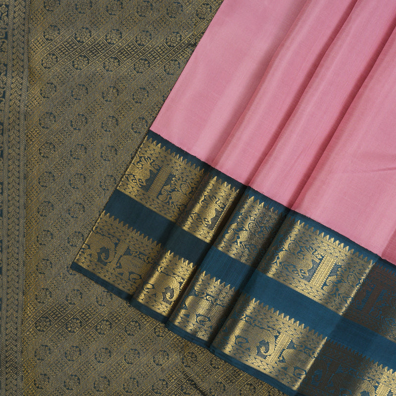Hayagrivas Handloom Baby Pink Kanjivaram Silk Saree with Grey Border KBE2281B1-2