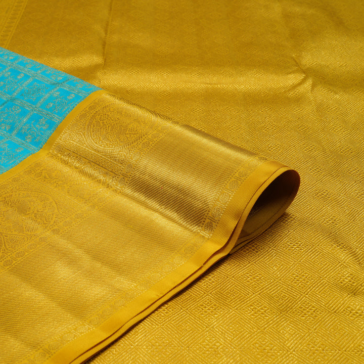 Hayagrivas Handloom Sky Blue Kanjivaram Silk Saree with Yellow Border KBE2281B3-1