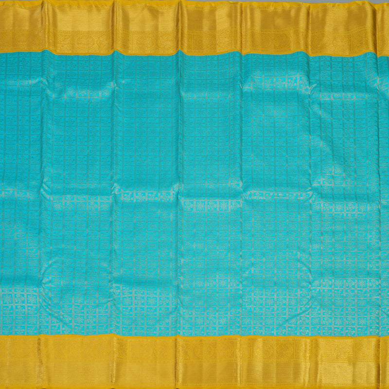 Hayagrivas Handloom Sky Blue Kanjivaram Silk Saree with Yellow Border KBE2281B3-1