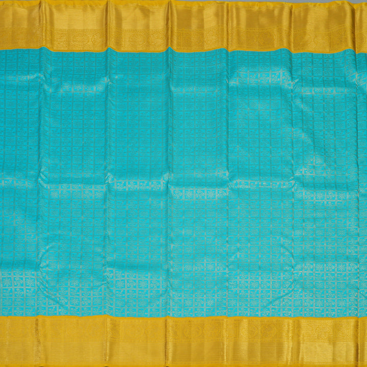 Hayagrivas Handloom Sky Blue Kanjivaram Silk Saree with Yellow Border KBE2281B3-1