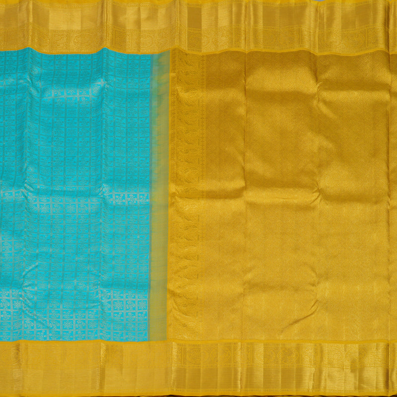 Hayagrivas Handloom Sky Blue Kanjivaram Silk Saree with Yellow Border KBE2281B3-1