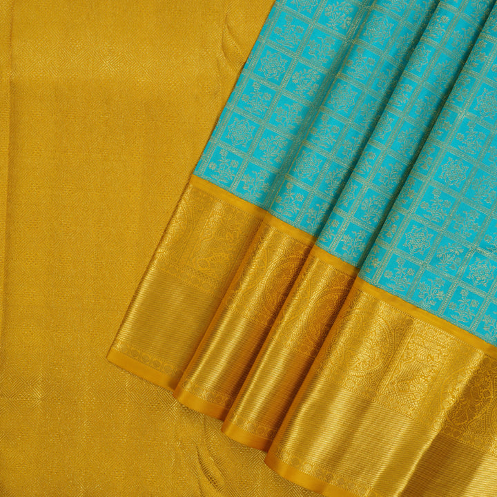 Hayagrivas Handloom Sky Blue Kanjivaram Silk Saree with Yellow Border KBE2281B3-1