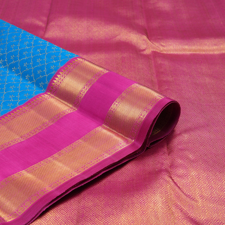 Hayagrivas Handloom Ananda Blue Kanjivaram Silk Saree with Rani Pink Border KBE2281B3-2