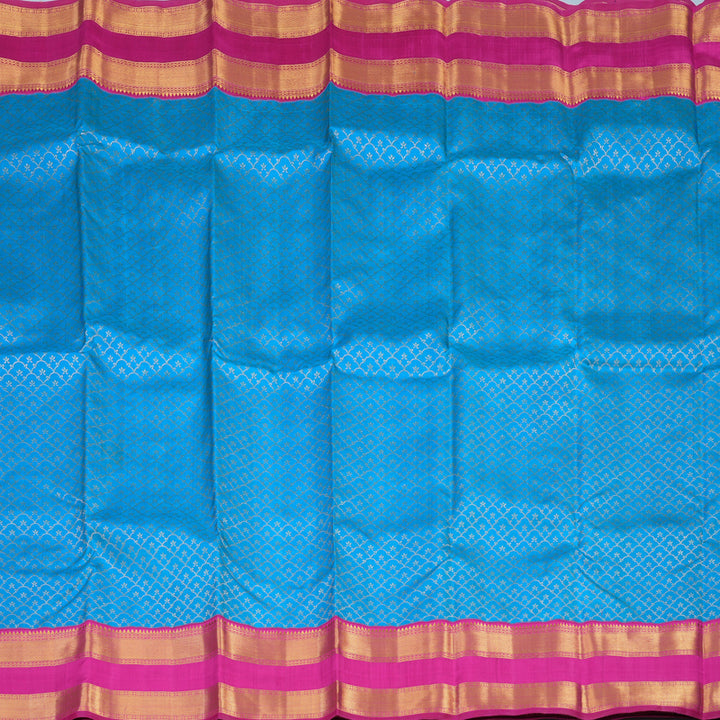 Hayagrivas Handloom Ananda Blue Kanjivaram Silk Saree with Rani Pink Border KBE2281B3-2