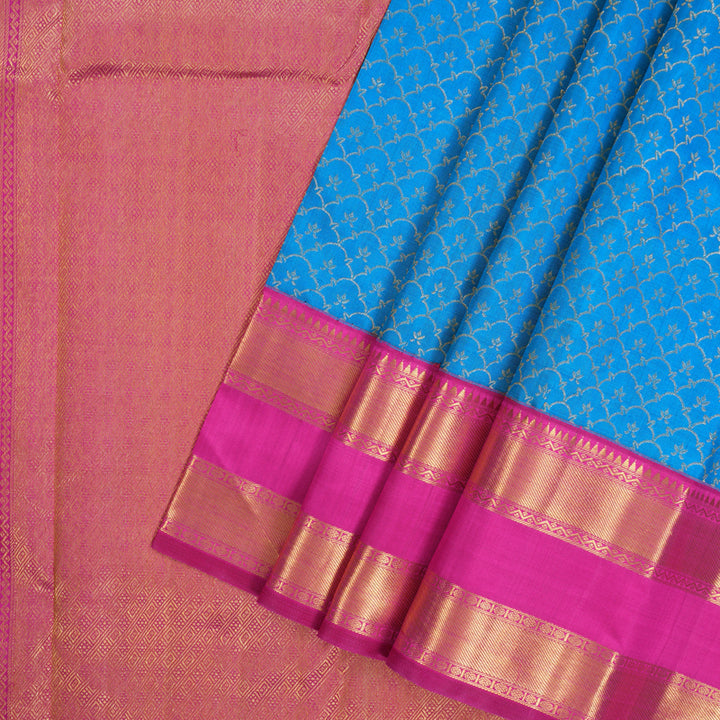 Hayagrivas Handloom Ananda Blue Kanjivaram Silk Saree with Rani Pink Border KBE2281B3-2
