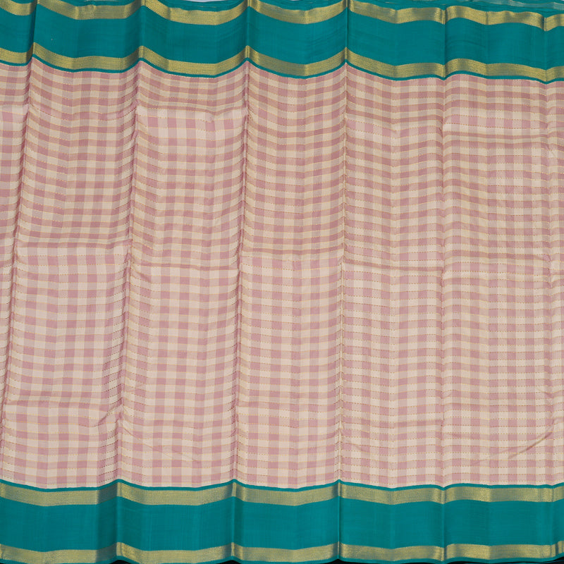 Hayagrivas Handloom Cream & Onion Pink Checks Kanjivaram Silk Saree KBE2281B4-1