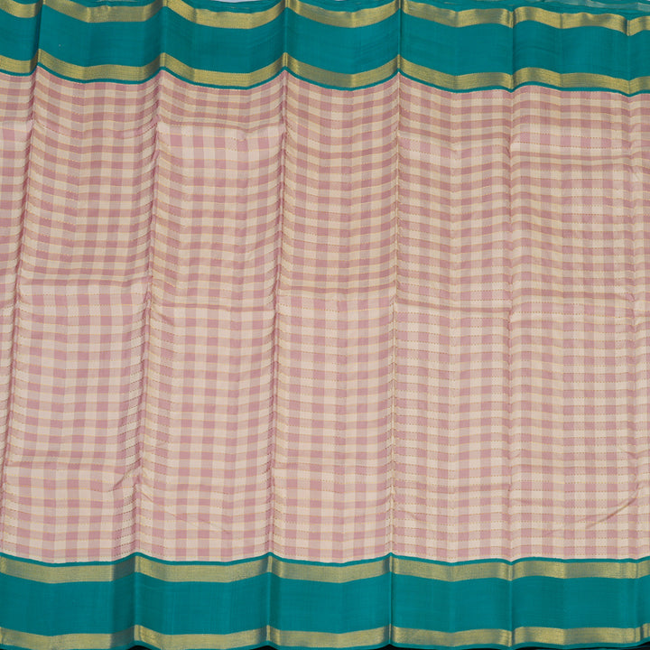 Hayagrivas Handloom Cream & Onion Pink Checks Kanjivaram Silk Saree KBE2281B4-1