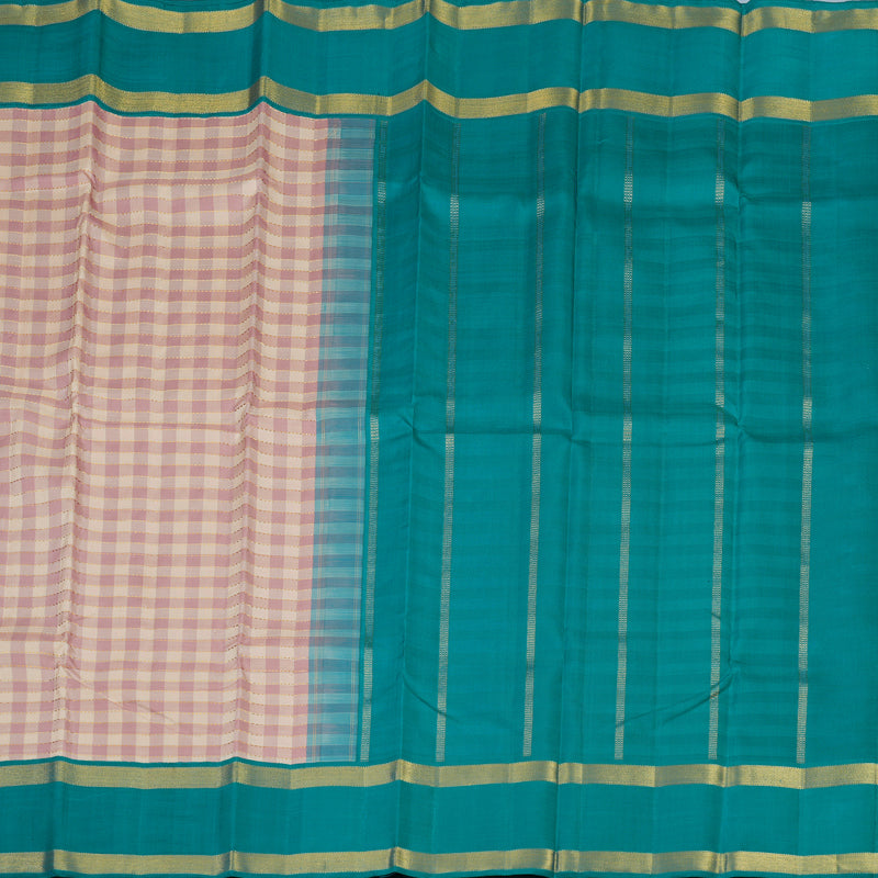 Hayagrivas Handloom Cream & Onion Pink Checks Kanjivaram Silk Saree KBE2281B4-1