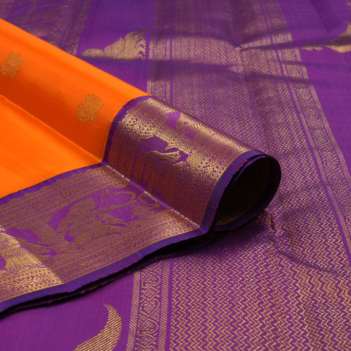 Hayagrivas Handloom Orange Kanjivaram Silk Saree with Purple Border KBE2282B5-1