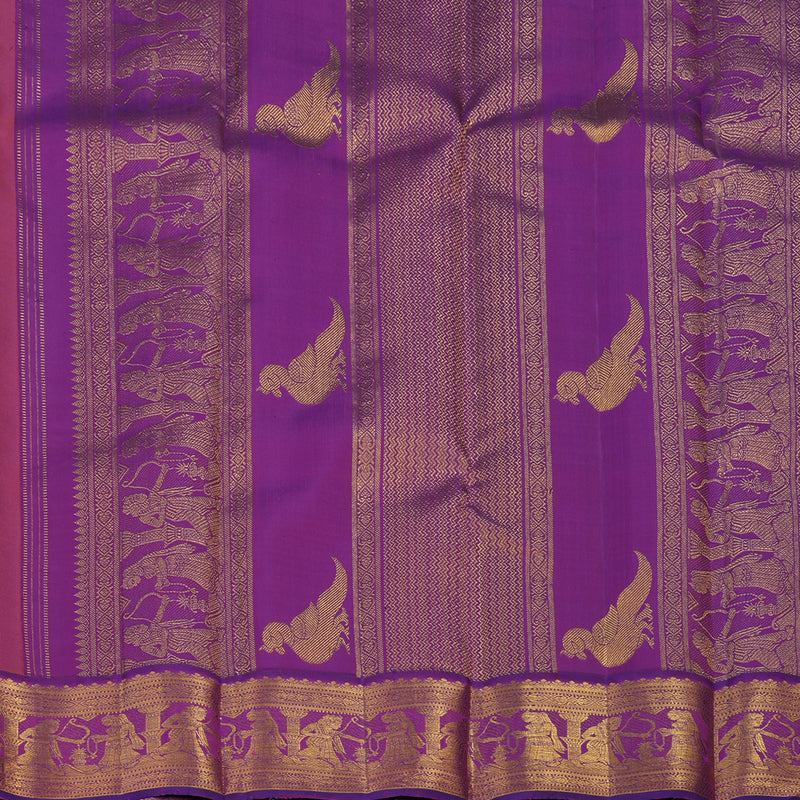 Hayagrivas Handloom Orange Kanjivaram Silk Saree with Purple Border KBE2282B5-1