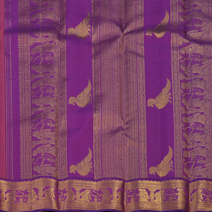 Hayagrivas Handloom Orange Kanjivaram Silk Saree with Purple Border KBE2282B5-1
