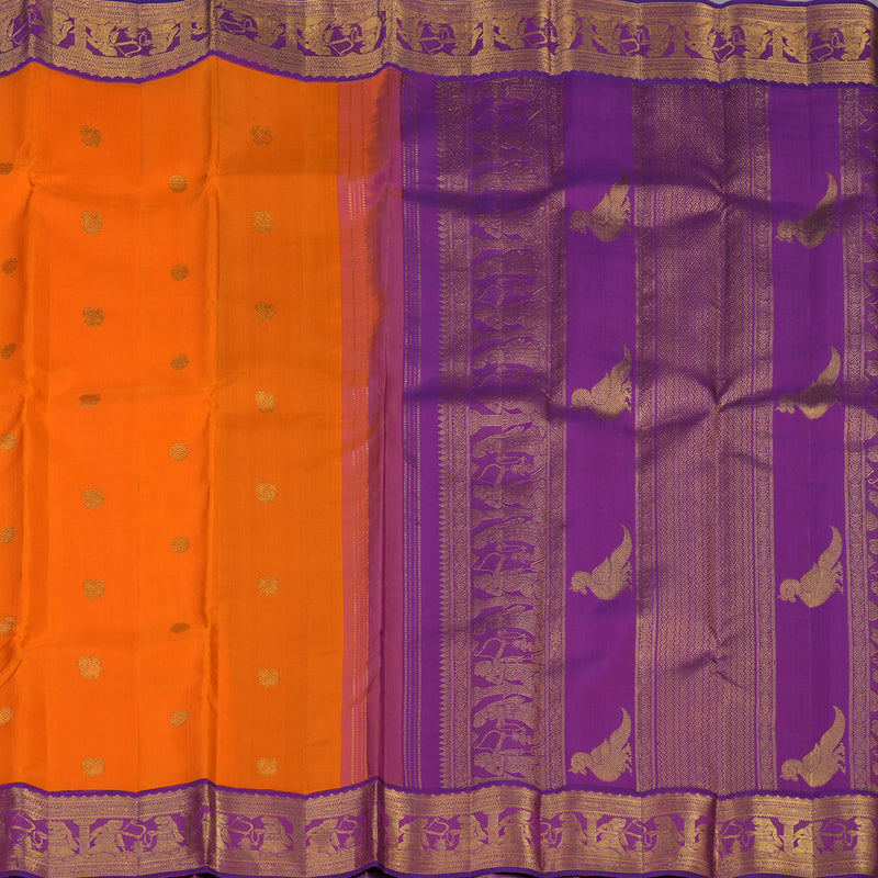 Hayagrivas Handloom Orange Kanjivaram Silk Saree with Purple Border KBE2282B5-1