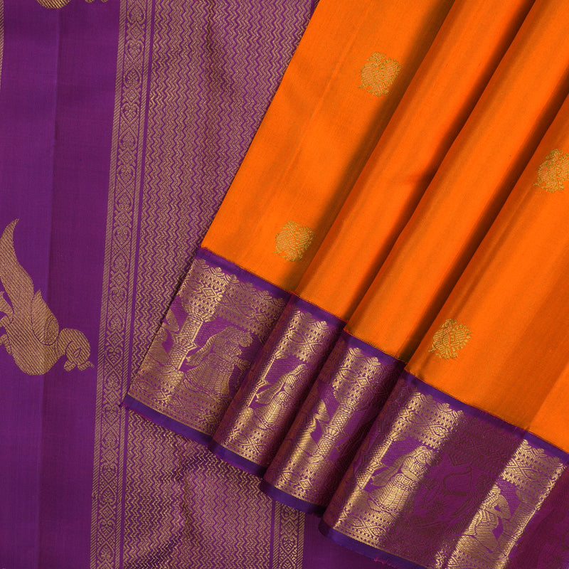 Hayagrivas Handloom Orange Kanjivaram Silk Saree with Purple Border KBE2282B5-1