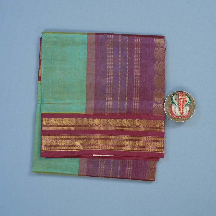 Hayagrivas Dual Tone of Blue & Yellow Pure Silk Cotton Saree KBE2283B1-2