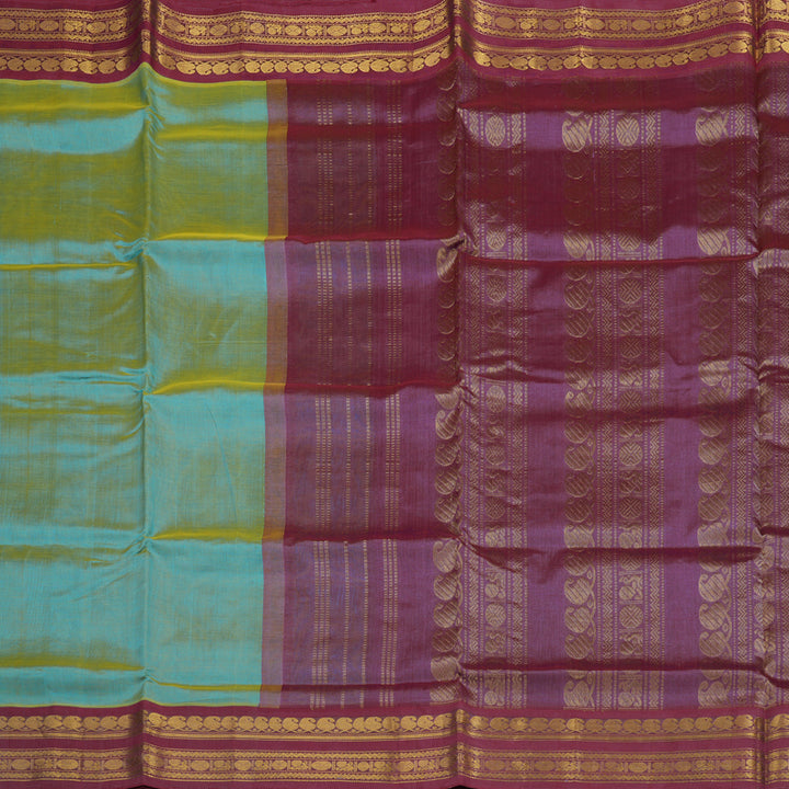 Hayagrivas Dual Tone of Blue & Yellow Pure Silk Cotton Saree KBE2283B1-2