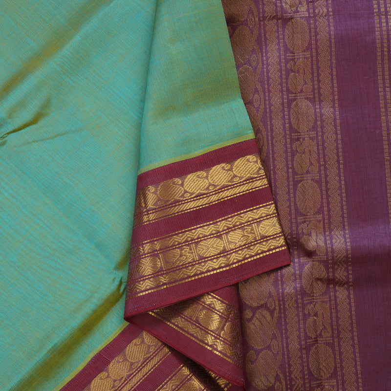 Hayagrivas Dual Tone of Blue & Yellow Pure Silk Cotton Saree KBE2283B1-2