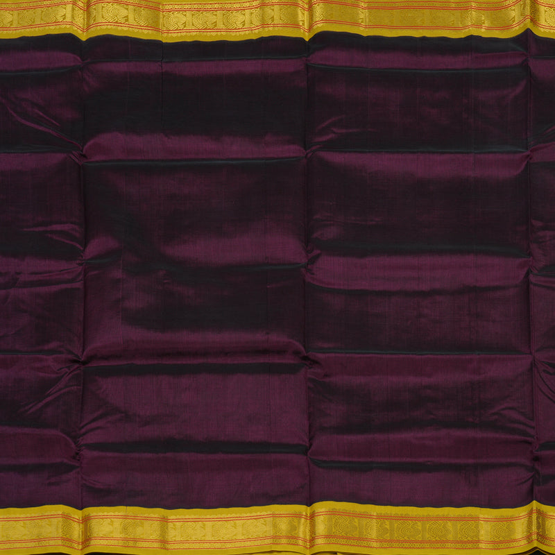 Hayagrivas Violet Pure Silk Cotton Saree with Sampanga Yellow Border KBE2283B1-3