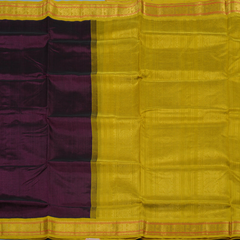 Hayagrivas Violet Pure Silk Cotton Saree with Sampanga Yellow Border KBE2283B1-3