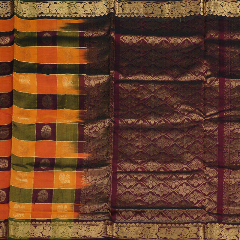 Hayagrivas Multicolour Checks Pure Silk Cotton Saree KBE2283B13-3