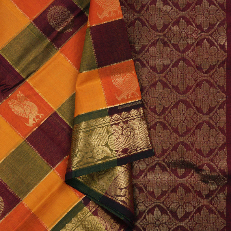 Hayagrivas Multicolour Checks Pure Silk Cotton Saree KBE2283B13-3