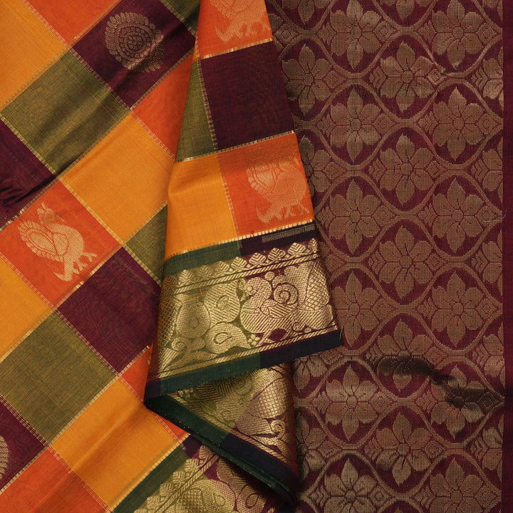 Hayagrivas Multicolour Checks Pure Silk Cotton Saree KBE2283B13-3