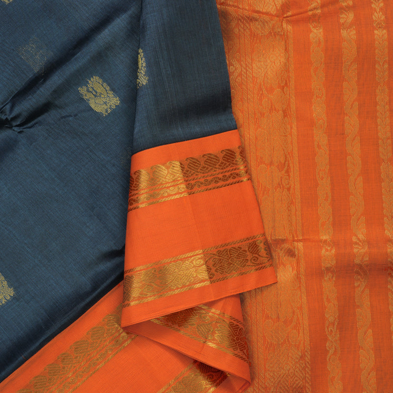 Hayagrivas Dark Grey Pure Silk Cotton Saree KBE2283B2-1