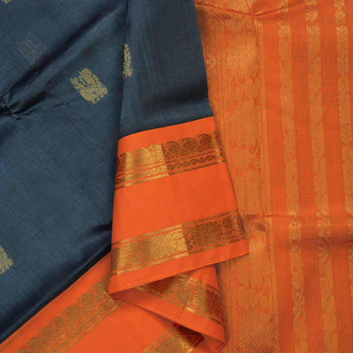 Hayagrivas Dark Grey Pure Silk Cotton Saree KBE2283B2-1