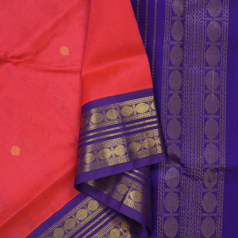 Hayagrivas Tomato Pink Pure Silk Cotton Saree KBE2283B2-17