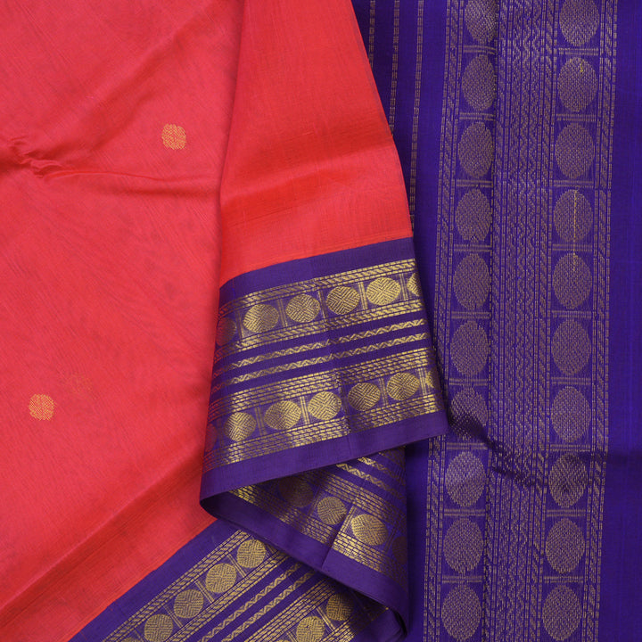 Hayagrivas Tomato Pink Pure Silk Cotton Saree KBE2283B2-17