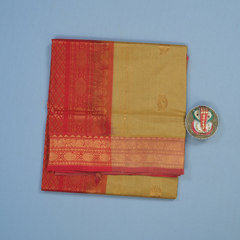 Hayagrivas Khaki Brown Pure Silk Cotton Saree KBE2283B7-1