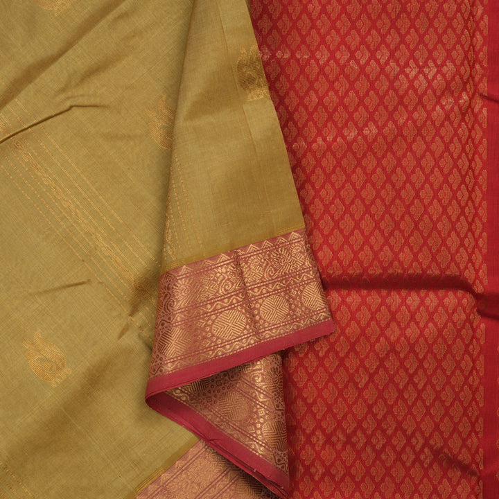 Hayagrivas Khaki Brown Pure Silk Cotton Saree KBE2283B7-1