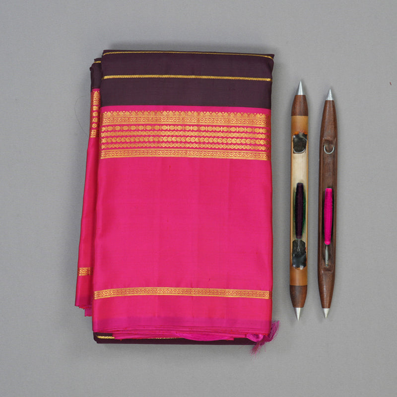 Hayagrivas Handloom Deep Nagapazham Kanjivaram Silk Saree with Rani Pink Border KBE2284B3-1