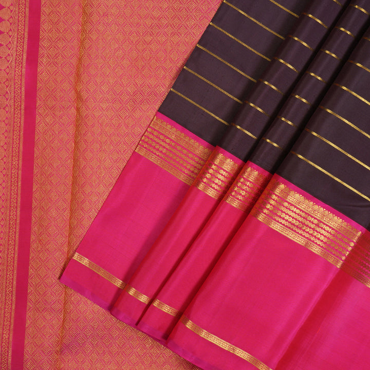 Hayagrivas Handloom Deep Nagapazham Kanjivaram Silk Saree with Rani Pink Border KBE2284B3-1