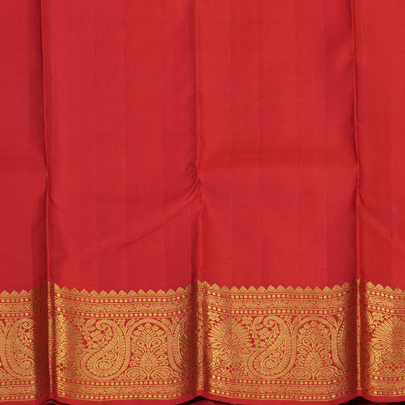 Hayagrivas Handloom Mustard Yellow Kanjivaram Silk Saree with Red Border KBE2290B2-1