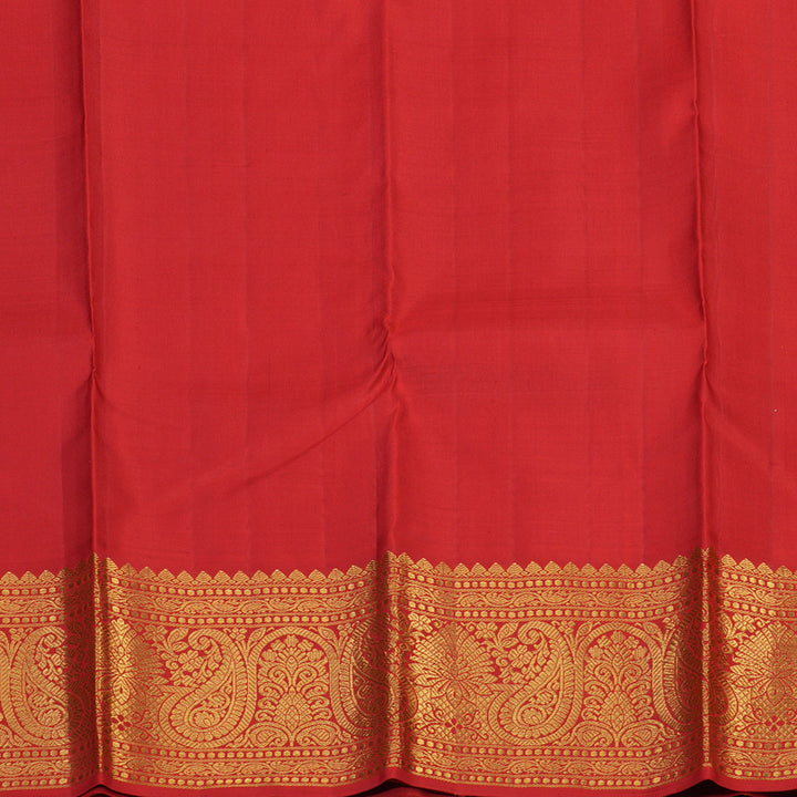 Hayagrivas Handloom Mustard Yellow Kanjivaram Silk Saree with Red Border KBE2290B2-1