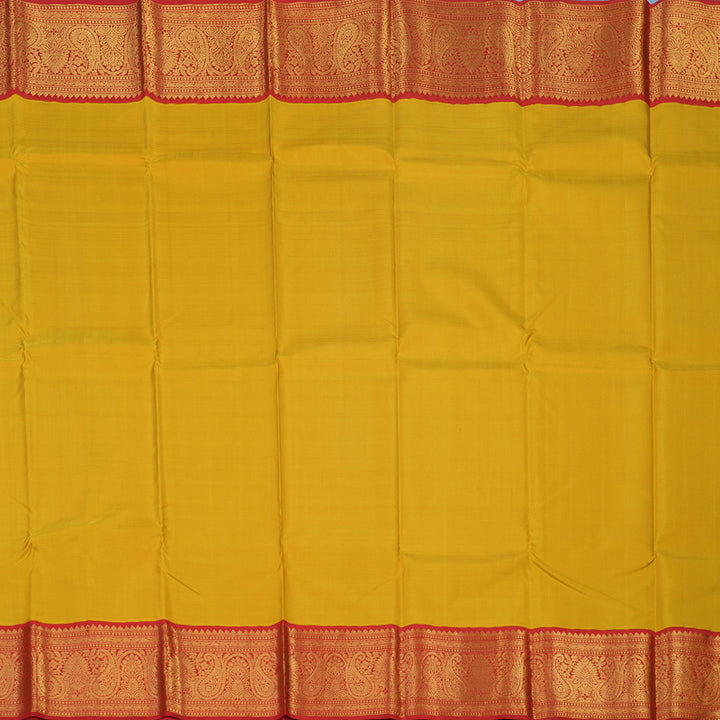 Hayagrivas Handloom Mustard Yellow Kanjivaram Silk Saree with Red Border KBE2290B2-1