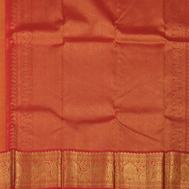Hayagrivas Handloom Mustard Yellow Kanjivaram Silk Saree with Red Border KBE2290B2-1