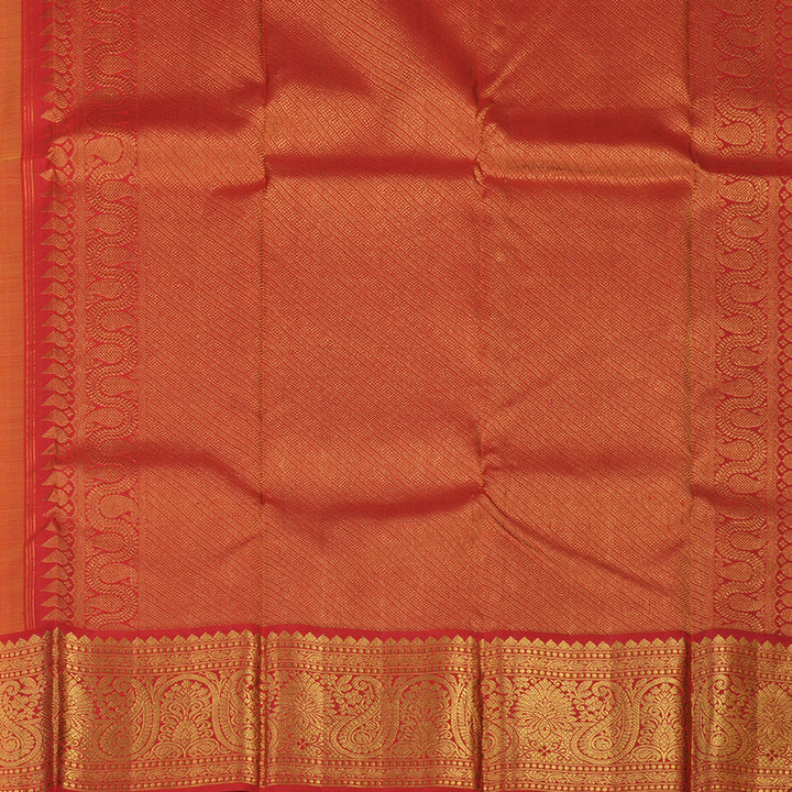 Hayagrivas Handloom Mustard Yellow Kanjivaram Silk Saree with Red Border KBE2290B2-1