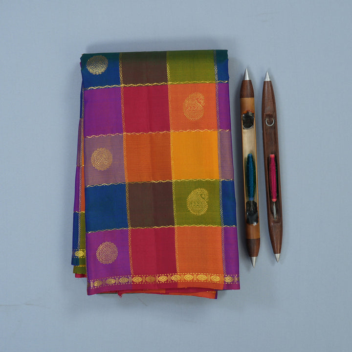 Hayagrivas Handloom Multicolour Checks Kanjivaram Silk Saree KBE2291B1-1