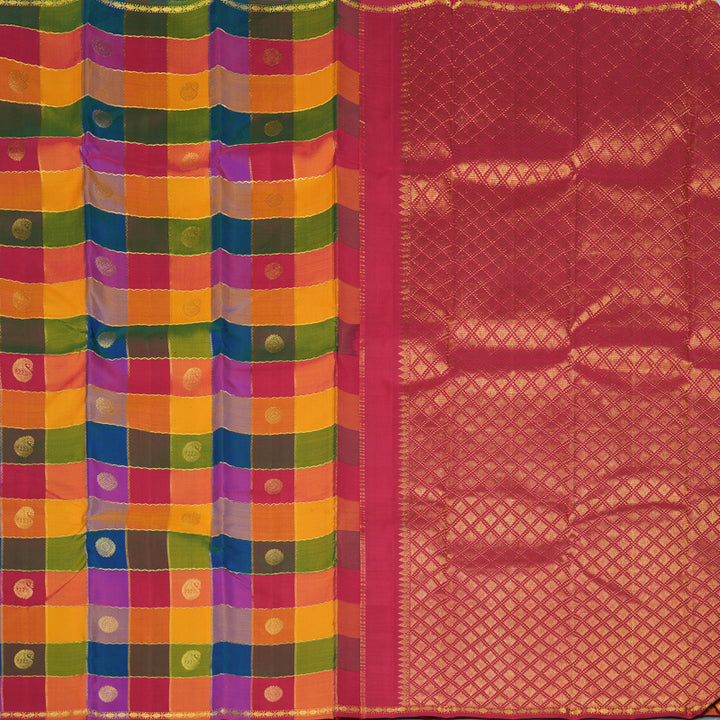 Hayagrivas Handloom Multicolour Checks Kanjivaram Silk Saree KBE2291B1-1