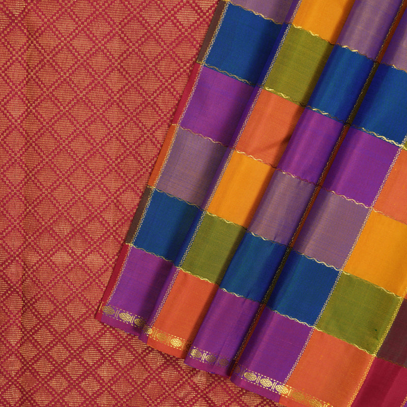 Hayagrivas Handloom Multicolour Checks Kanjivaram Silk Saree KBE2291B1-1