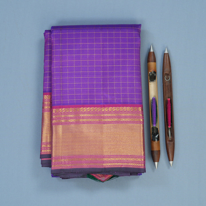 Hayagrivas Handloom Purple Kanjivaram Silk Saree with Pink Border KBE2291B3-1