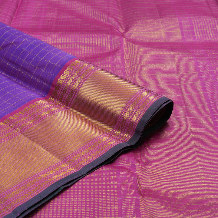 Hayagrivas Handloom Purple Kanjivaram Silk Saree with Pink Border KBE2291B3-1