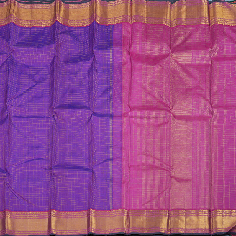 Hayagrivas Handloom Purple Kanjivaram Silk Saree with Pink Border KBE2291B3-1