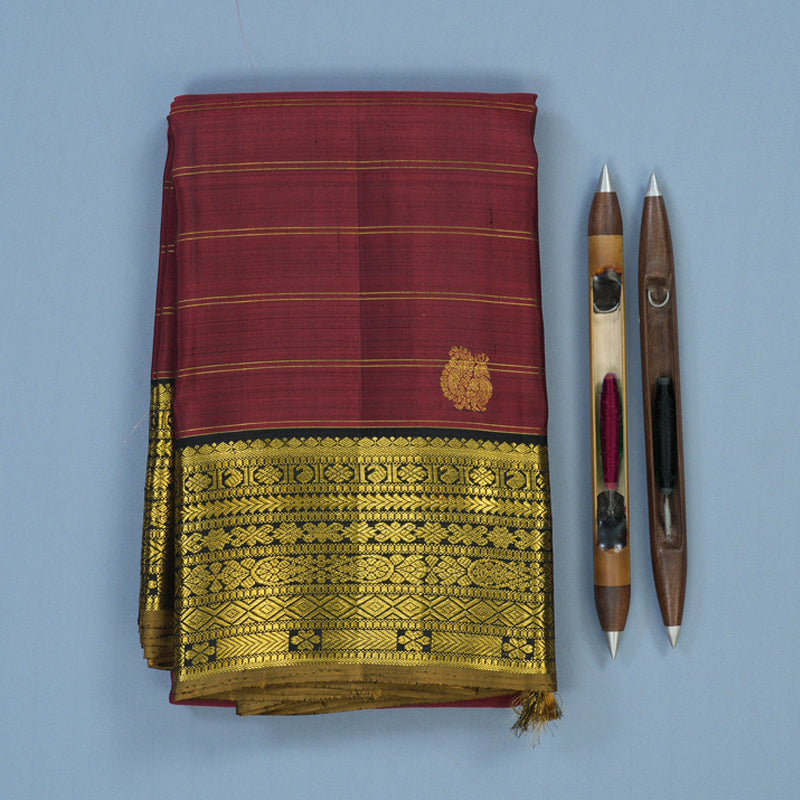 Hayagrivas Handloom Maroon Kanjivaram Silk Saree with Black Border KBE2292B7-1