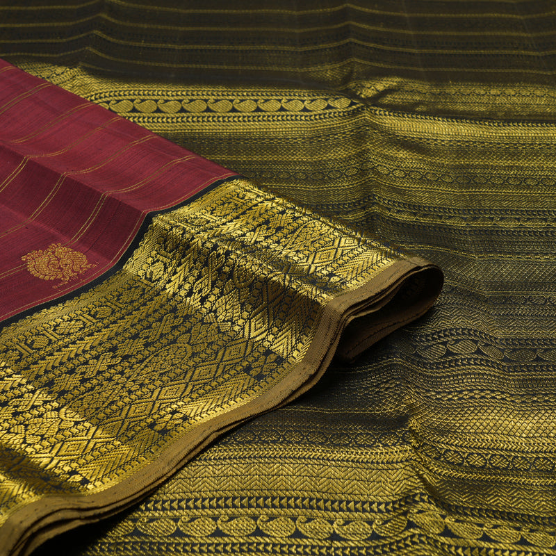 Hayagrivas Handloom Maroon Kanjivaram Silk Saree with Black Border KBE2292B7-1