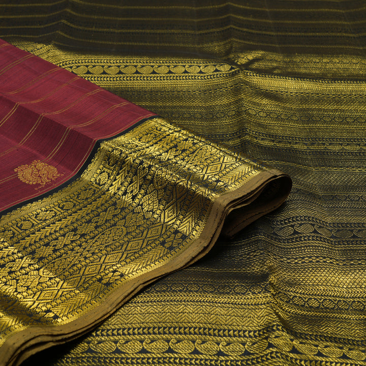 Hayagrivas Handloom Maroon Kanjivaram Silk Saree with Black Border KBE2292B7-1
