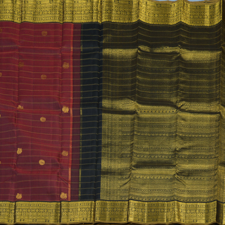 Hayagrivas Handloom Maroon Kanjivaram Silk Saree with Black Border KBE2292B7-1